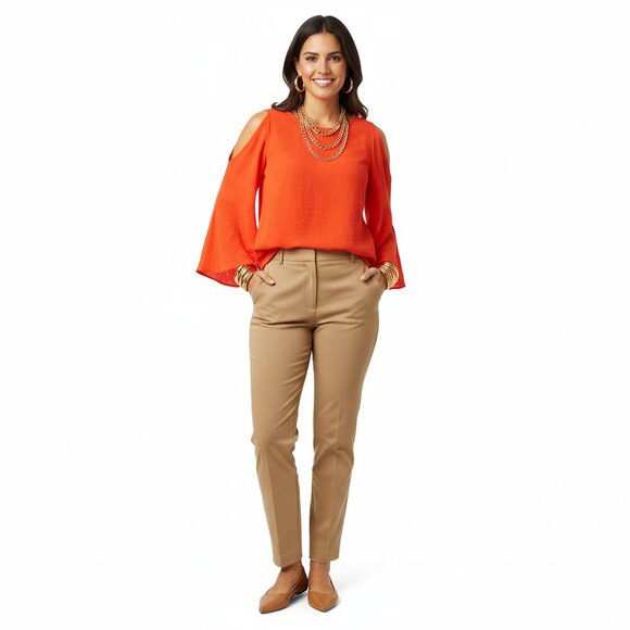 Dolce Vita 100% Silk Orange Long Sleeve Cold Shoulder Tunic Top M - Picture 7 of 7